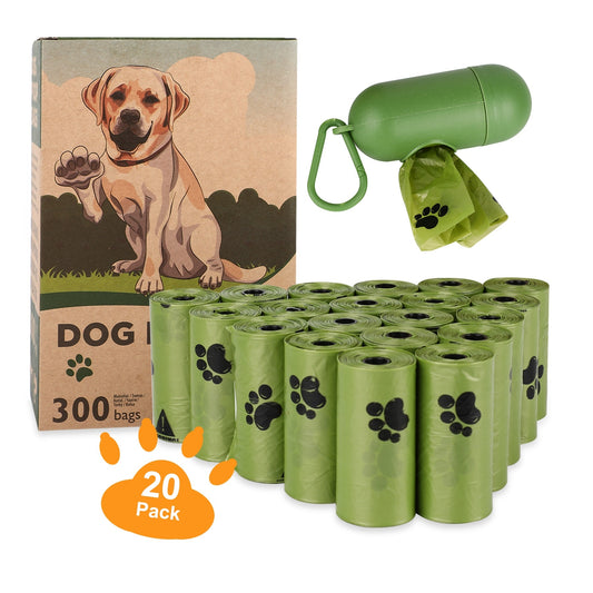 Hund Kotbeutel mit 20 Rollen sowie einen Spender in der Farbe grün.