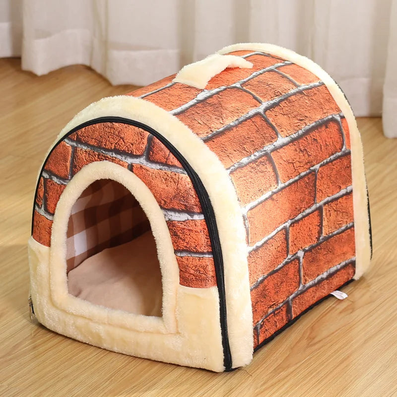 Hundehöhle in Backsteinoptik in Ovaler Form mit Viereckigen Boden.